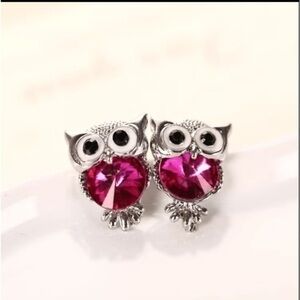 Red Crystal Rhinestone Owl Earrings